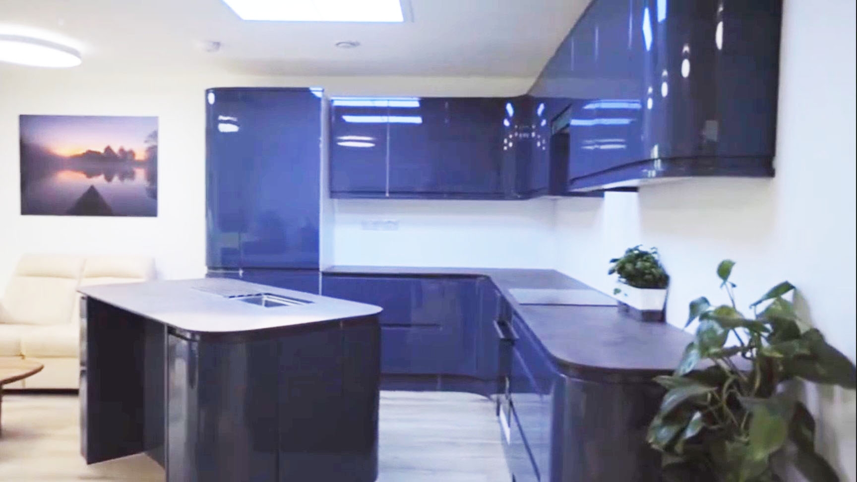 Interior of Tony Searby's 'House of Healing' showing the Innerscene Virtual Sun installation providing natural-looking daylight in the Grand Designs project