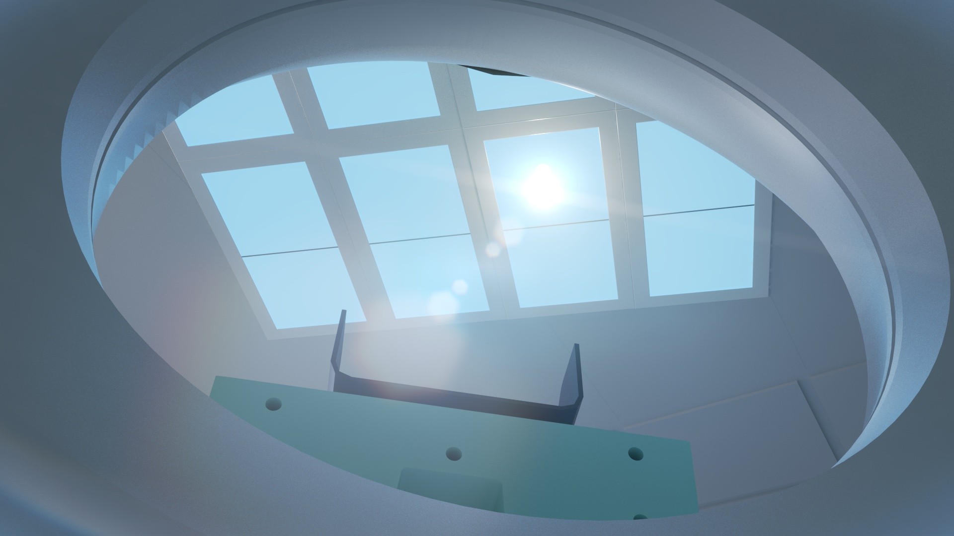 Innerscene Virtual Sun Model A7 aligned with CT scan bed from the perspective of the bed