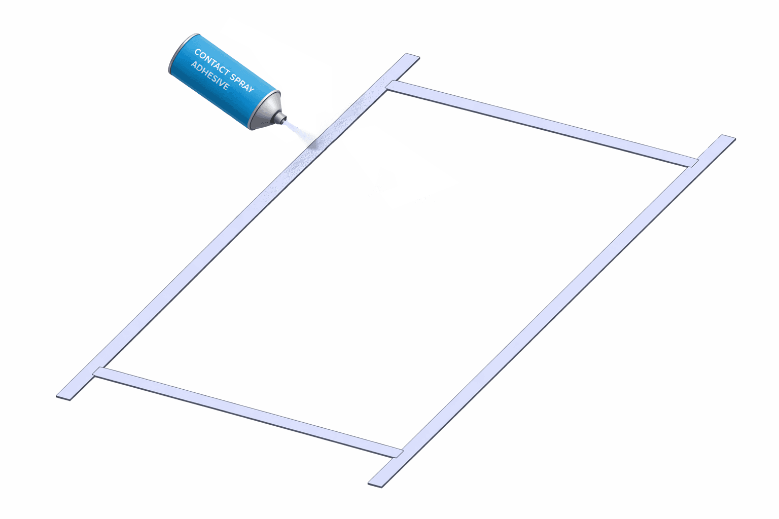 Spray contact adhesive onto the roughened face of each backing strip