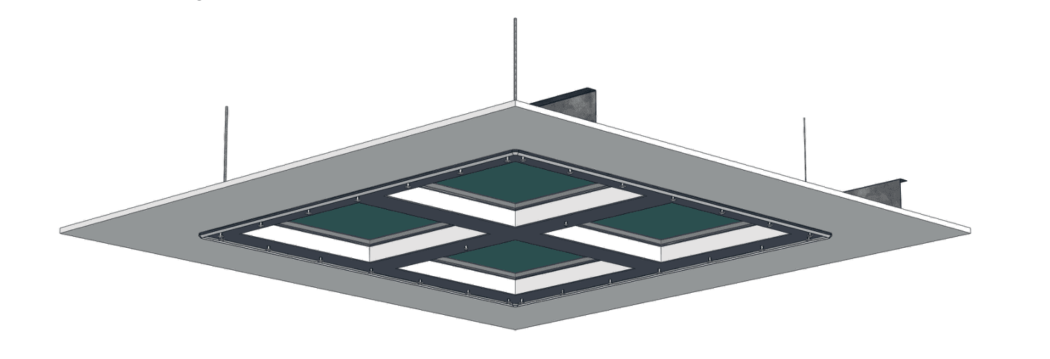 BHD - Completed 4'x4' kit assembly in a drywall ceiling