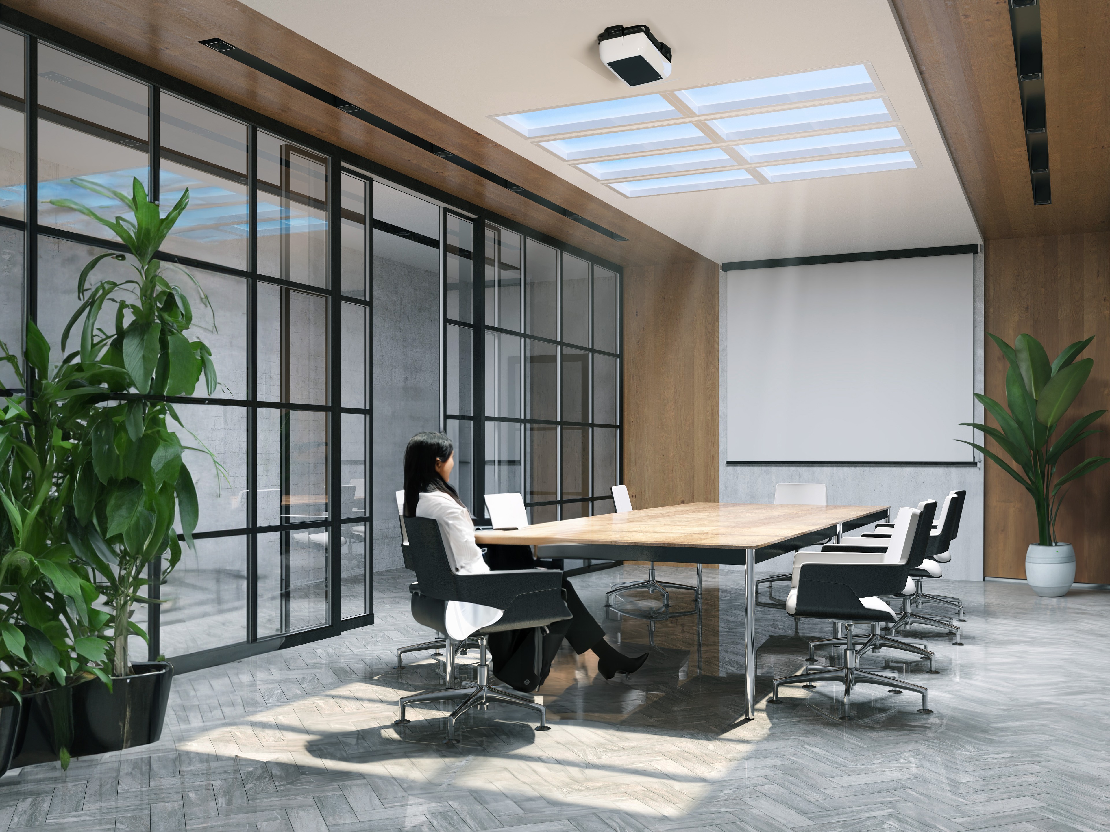 Innerscene Virtual Sun displayed in conference room with large desk