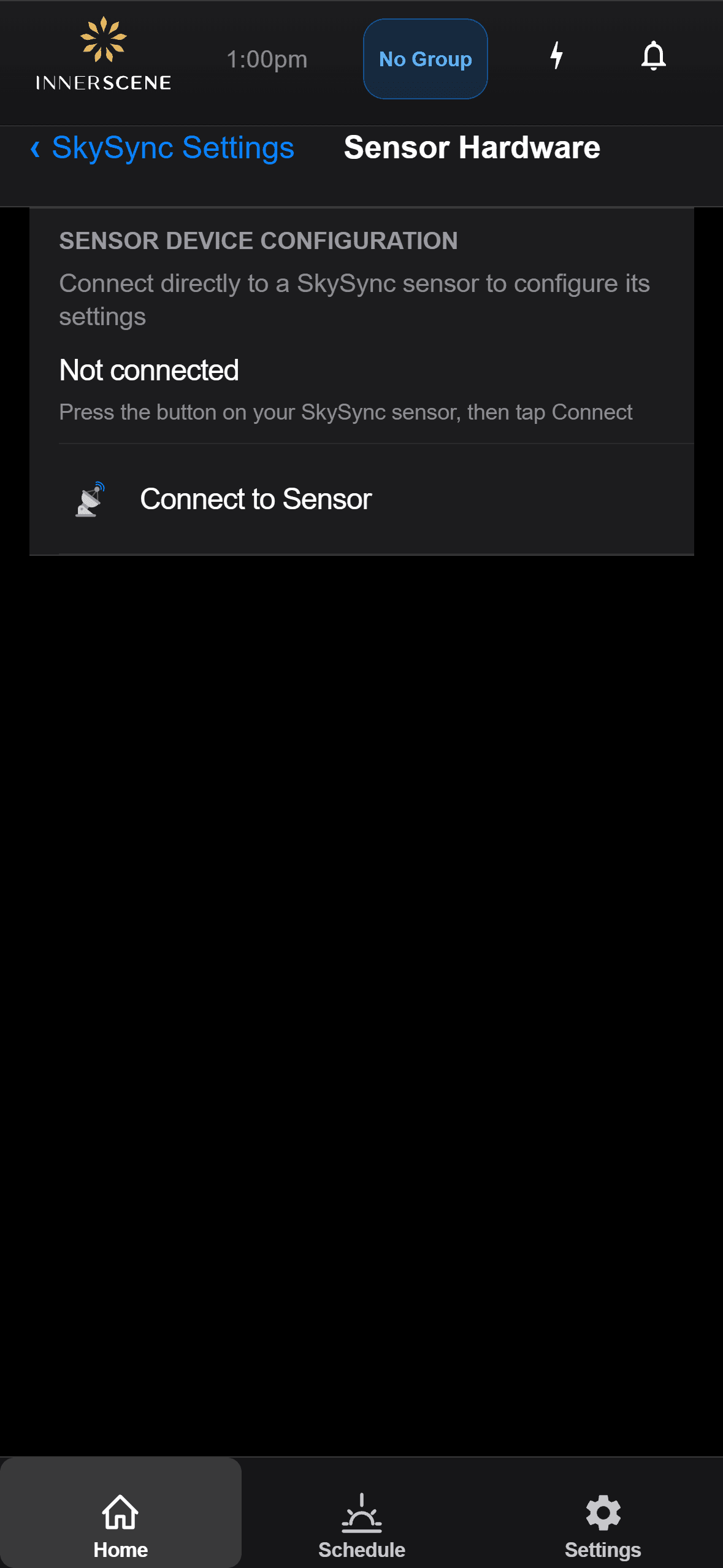 Hardware screen in the Innerscene app